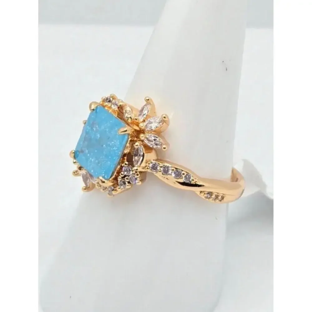 Bomb Party Ring ~ Lab Created Aquamarine Ice Crystal ~Pure Bliss ~ Size 8 - Picture 2 of 4